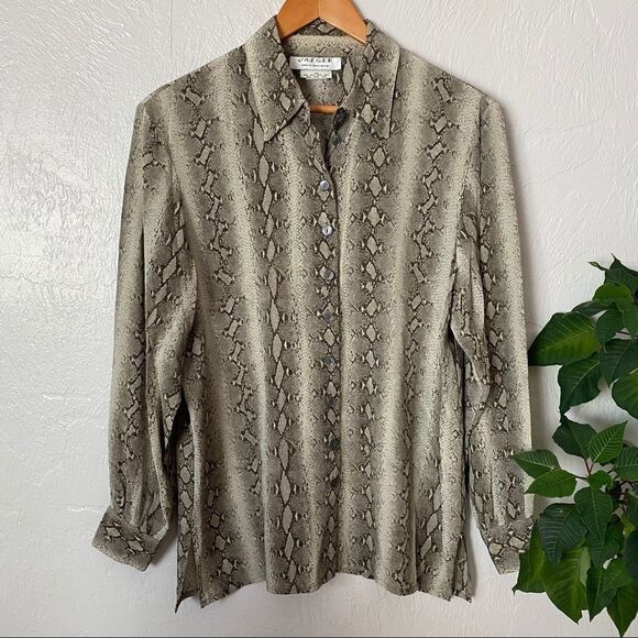 Vintage Jaeger Snakeskin Print Silk Button Down - Picture 1 of 8